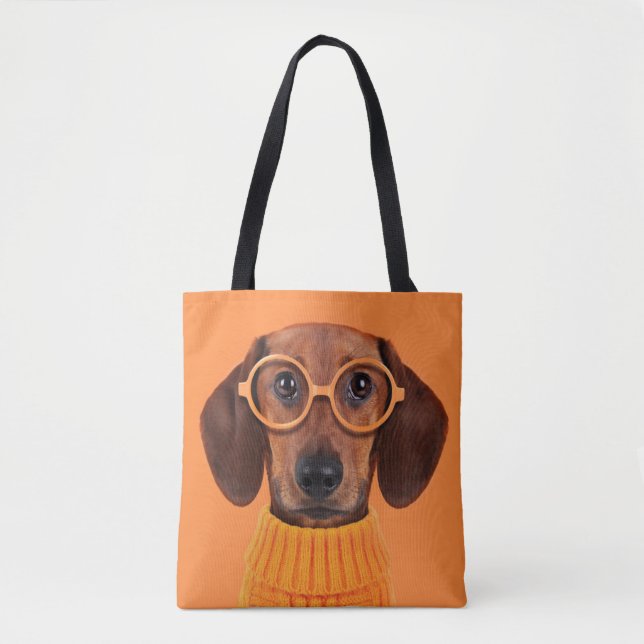 Cutest Baby Animals | Dachshund Orange Sweater Tote Bag (Front)