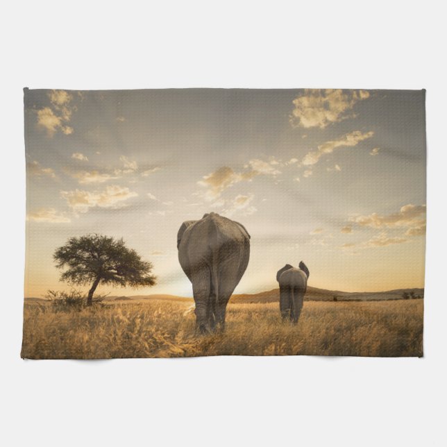 Cutest Baby Animals | Elephant Calf & Mother Tea Towel (Horizontal)