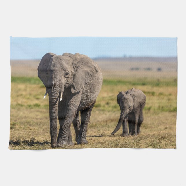 Cutest Baby Animals | Elephant Mother & Baby Tea Towel (Horizontal)