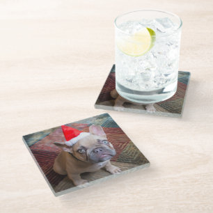 Cutest Baby Animals French Bulldog Christmas Glass Coaster