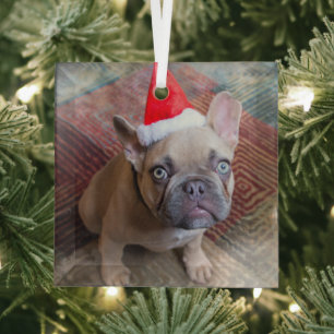 Cutest Baby Animals   French Bulldog Christmas Glass Tree Decoration