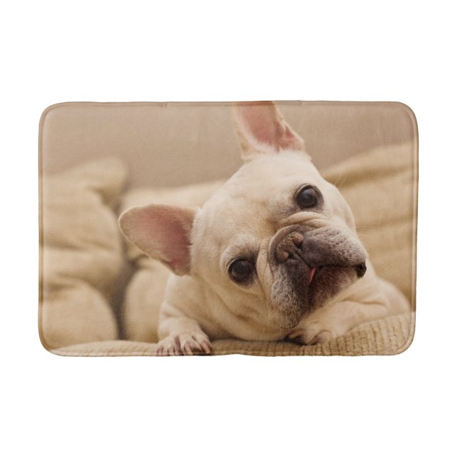 Cutest Baby Animals | French Bulldog Head Tilt Bath Mat (Front)