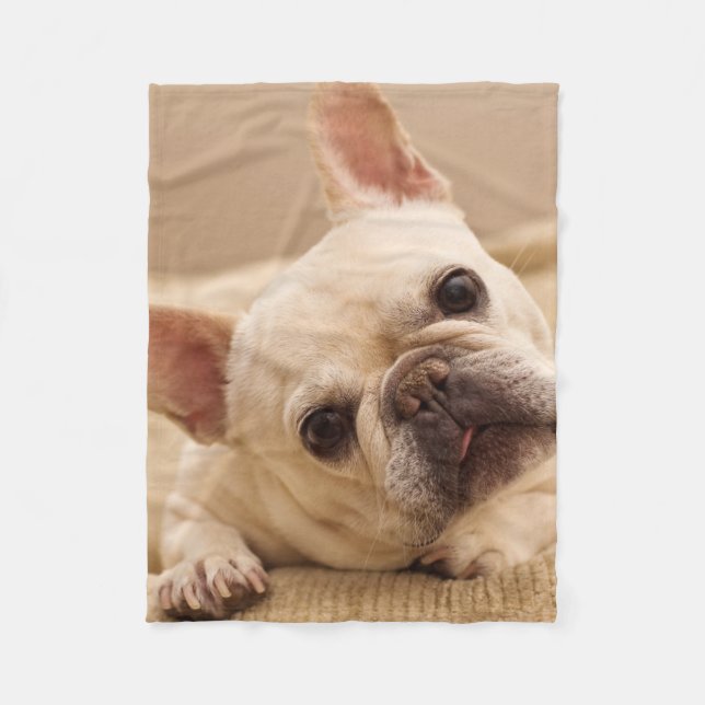 Cutest Baby Animals | French Bulldog Head Tilt Fleece Blanket (Front)