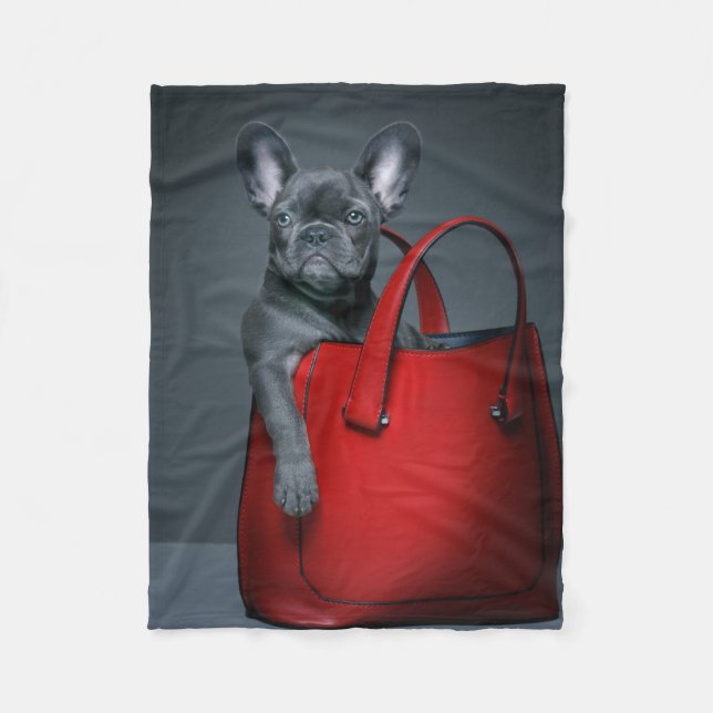 Cutest Baby Animals | French Bulldog in Handbag Fleece Blanket (Front)