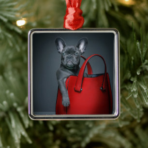 Cutest Baby Animals French Bulldog in Handbag Metal Tree Decoration