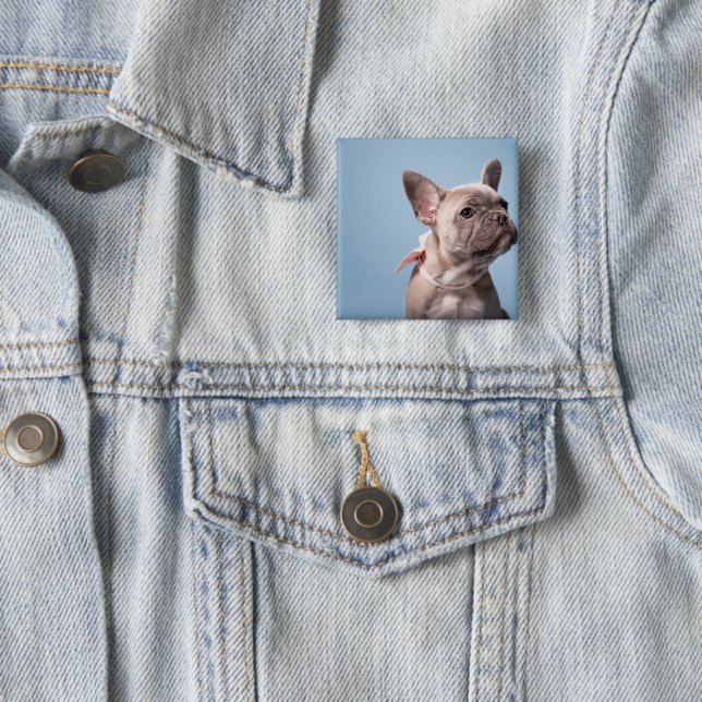 Cutest Baby Animals | French Bulldog Pink Bow 15 Cm Square Badge (In Situ)