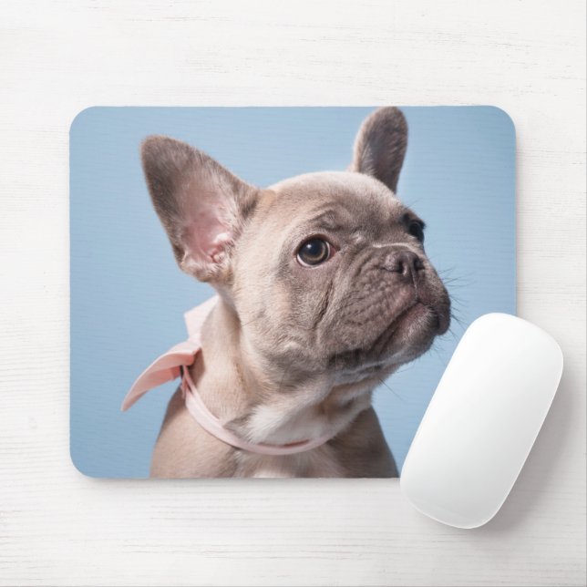 Cutest Baby Animals | French Bulldog Pink Bow Mouse Mat (With Mouse)