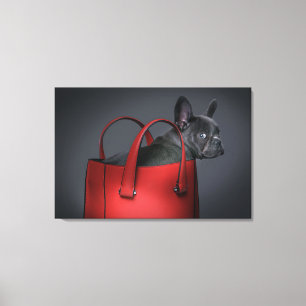 Cutest Baby Animals   French Bulldog Red Hand Bag Canvas Print