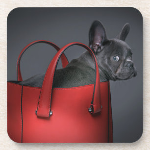 Cutest Baby Animals French Bulldog Red Hand Bag Coaster