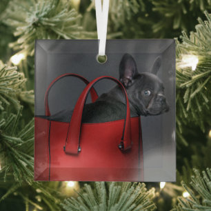 Cutest Baby Animals   French Bulldog Red Hand Bag Glass Tree Decoration