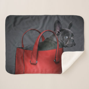 Cutest Baby Animals   French Bulldog Red Hand Bag Sherpa Blanket