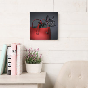 Cutest Baby Animals   French Bulldog Red Hand Bag Square Wall Clock