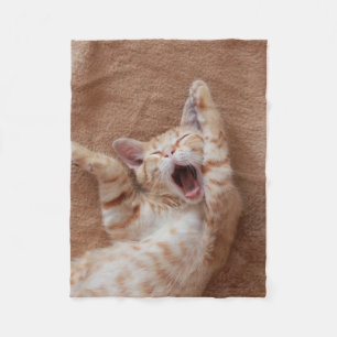 Cutest Baby Animals   Ginger Kitten Yawning Fleece Blanket