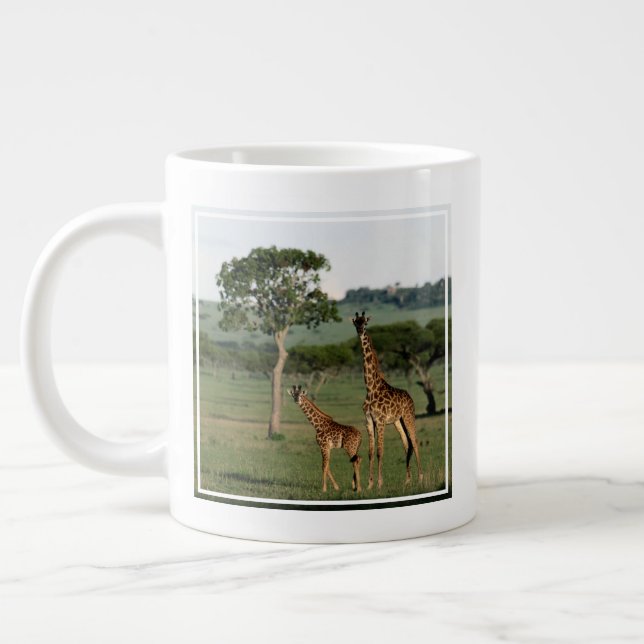 Cutest Baby Animals | Giraffe Calf & Mama Large Coffee Mug (Left)