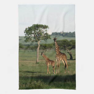 Cutest Baby Animals   Giraffe Calf & Mama Tea Towel