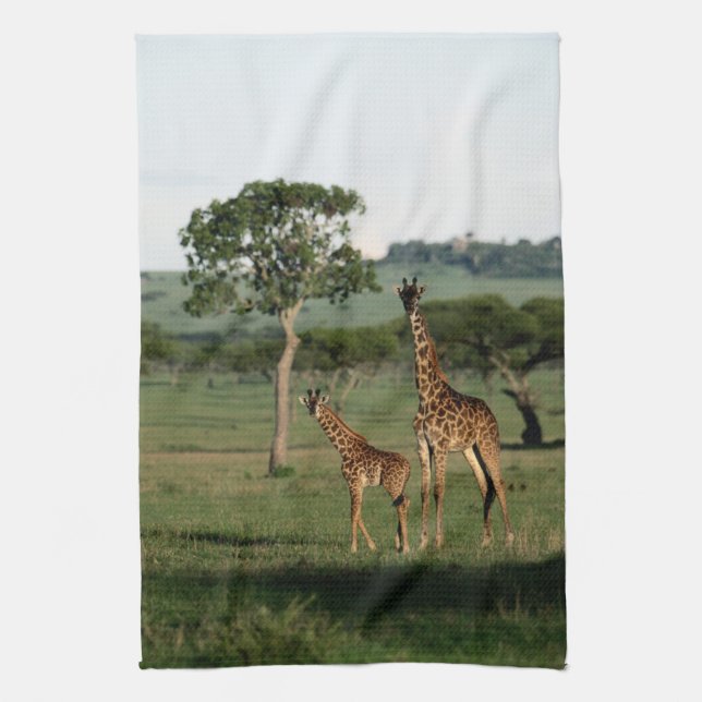 Cutest Baby Animals | Giraffe Calf & Mama Tea Towel (Vertical)