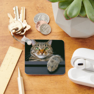 Cutest Baby Animals Gray Tabby Cat Face Key Ring