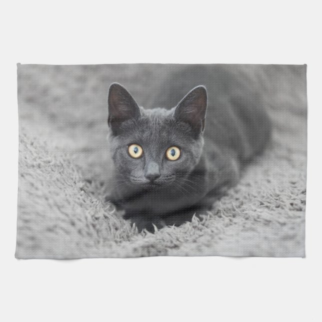 Cutest Baby Animals | Grey Cat Tea Towel (Horizontal)