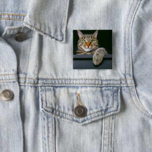 Cutest Baby Animals Grey Tabby Cat Face 15 Cm Square Badge