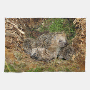 Cutest Baby Animals   Hedgehog Family Tea Towel