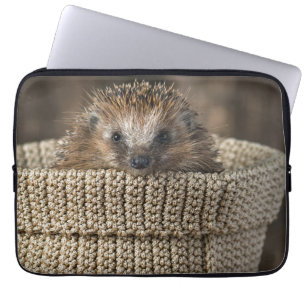 Cutest Baby Animals   Hedgehog in a Basket Laptop Sleeve