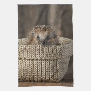 Cutest Baby Animals   Hedgehog in a Basket Tea Towel