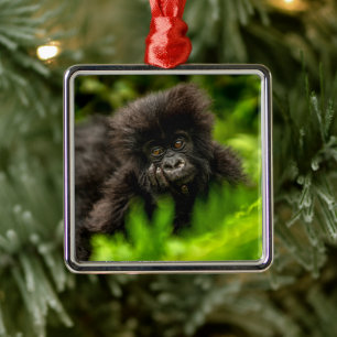 Cutest Baby Animals Infant Mountain Gorilla Metal Tree Decoration