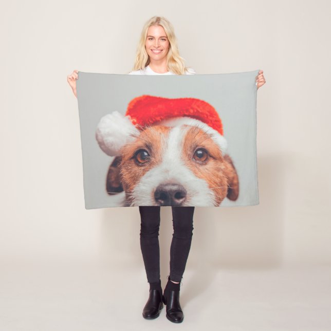 Cutest Baby Animals | Jack Russell Dog Santa Claus Fleece Blanket (In Situ)
