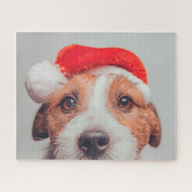 Cutest Baby Animals | Jack Russell Dog Santa Claus Jigsaw Puzzle (Horizontal)