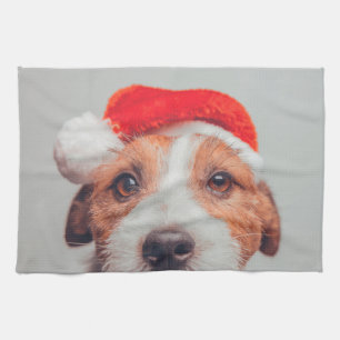 Cutest Baby Animals   Jack Russell Dog Santa Claus Tea Towel