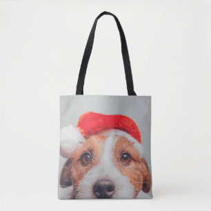 Cutest Baby Animals Jack Russell Dog Santa Claus Tote Bag