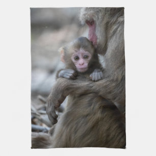 Cutest Baby Animals   Japanese Monkey & Baby Tea Towel