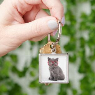 Cutest Baby Animals Kitten Heart Glasses Key Ring