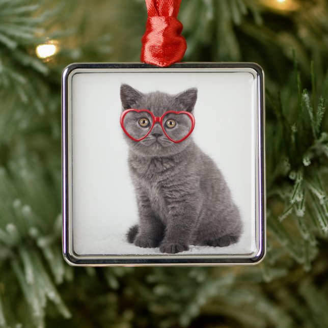 Cutest Baby Animals | Kitten Heart Glasses Metal Tree Decoration (Tree)