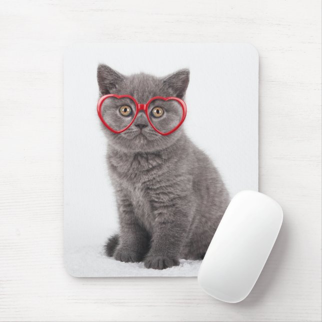 Cutest Baby Animals | Kitten Heart Glasses Mouse Mat (With Mouse)