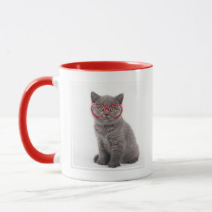 Cutest Baby Animals   Kitten Heart Glasses Mug