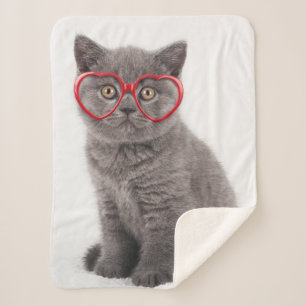 Cutest Baby Animals   Kitten Heart Glasses Sherpa Blanket
