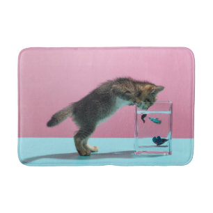 Cutest Baby Animals   Kitten Looking at Fish Bowl Bath Mat