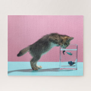 Cutest Baby Animals   Kitten Looking at Fish Bowl Jigsaw Puzzle