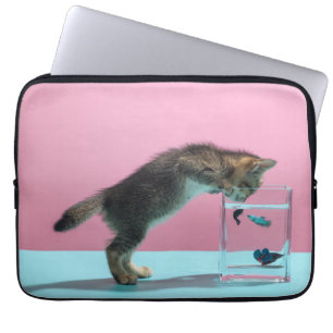 Cutest Baby Animals Kitten Looking at Fish Bowl Laptop Sleeve