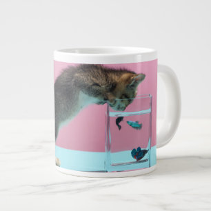 Cutest Baby Animals   Kitten Looking at Fish Bowl Large Coffee Mug