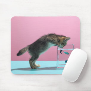Cutest Baby Animals Kitten Looking at Fish Bowl Mouse Mat