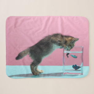 Cutest Baby Animals Kitten Looking at Fish Bowl Sherpa Blanket