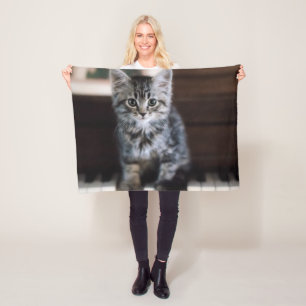 Cutest Baby Animals Kitten on Piano Keys Fleece Blanket
