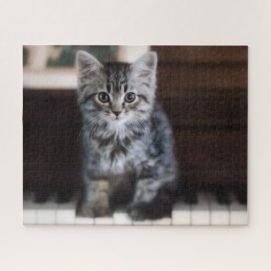Cutest Baby Animals Kitten on Piano Keys Jigsaw Puzzle