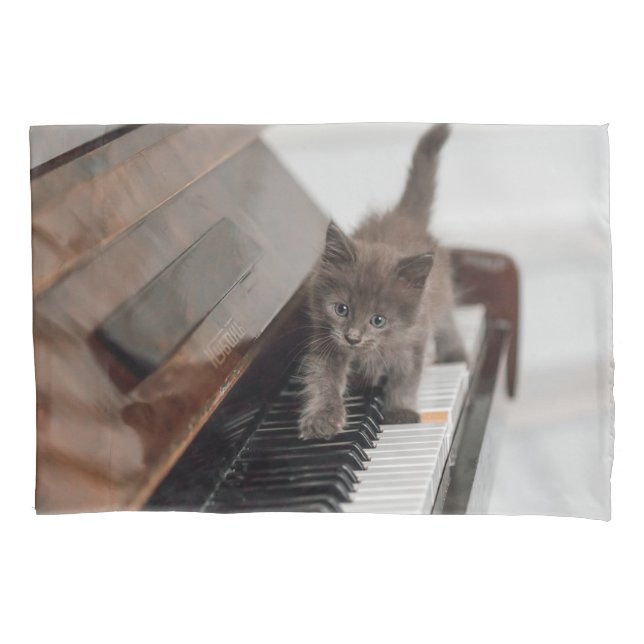 Cutest Baby Animals | Kitten on Piano Pillowcase (Front)