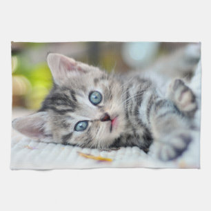 Cutest Baby Animals Kitten With Blue Eyes Tea Towel