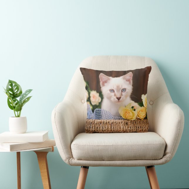 Cutest Baby Animals | Kitten & Yellow Roses Cushion (Chair)