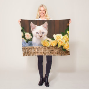 Cutest Baby Animals Kitten & Yellow Roses Fleece Blanket