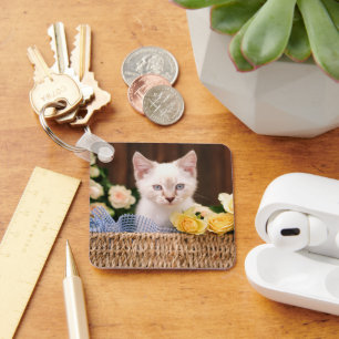 Cutest Baby Animals   Kitten & Yellow Roses Key Ring